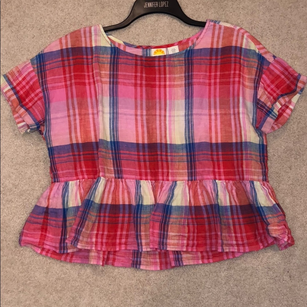 Cute multi colored gingham/linen top